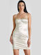 Summer Mini Evening Satin Beige Dress