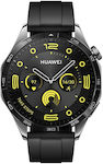 Huawei Watch GT 4 Неръждаема стомана 46мм Водоустойчив с Пулсомер (Черна каишка от флуороеластомер)