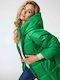 Women's Short Puffer Jacket for Winter Green