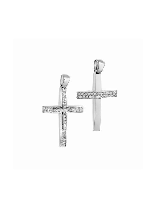 Papoulidis Jewellery Women's White Gold Cross 14K Double Sided