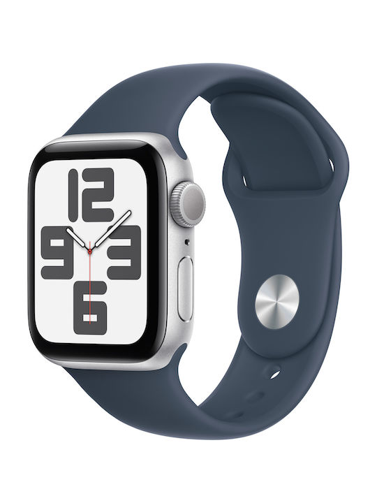 Apple Watch SE 2023 Aluminium 40mm Αδιάβροχο με Παλμογράφο (Silver με Storm Blue Sport Band (M/L))