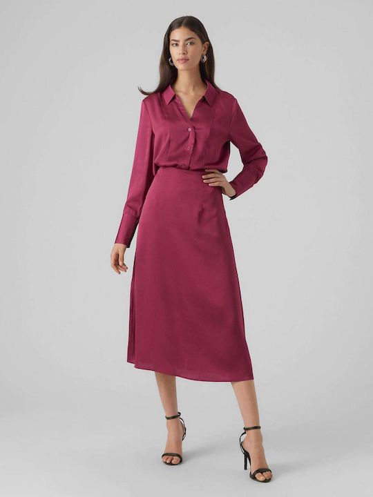 Vero Moda Satin cu Talie Înaltă Fustă în culoarea Burgundy