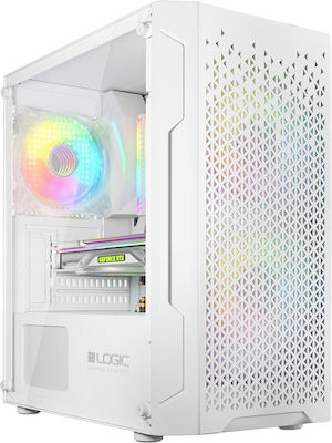 Logic Aramis ARGB Gaming Mini Tower Computer Case with Window Panel White