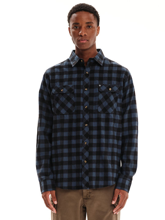 Long-sleeved Flannel Shirt Checked Black Blue