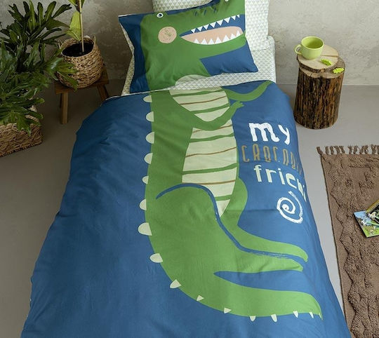 Nima Crocodile Set Kids Duvet Cover Single with Pillowcase Cotton Blue 160x240cm
