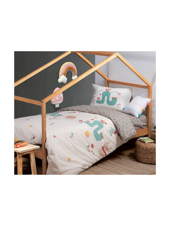 Nef-Nef Homeware Learn From Nature Set Kinderbettbezug Einzel mit Kissenbezug Baumwolle Beige 160x240cm