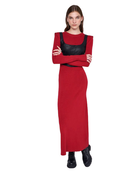 Ale - The Non Usual Casual Maxi Φόρεμα Πλεκτό Κόκκινο