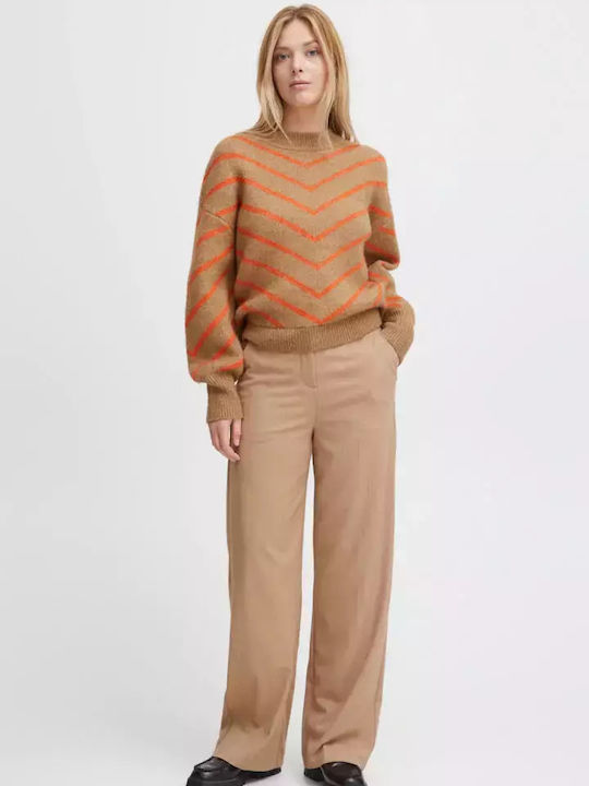 B.Younq Damen Pullover Gestreift Orange