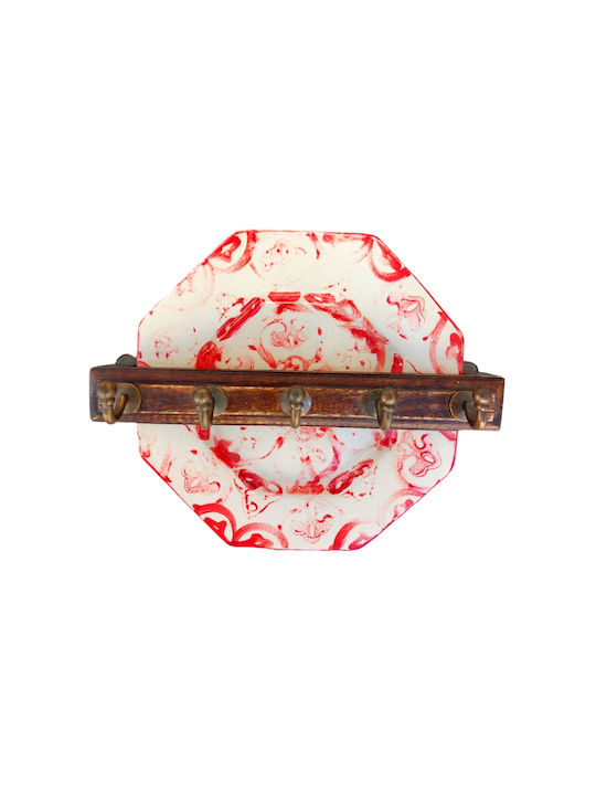 Wooden Wall Hanger 5 Hooks Multicolour 30x25cm