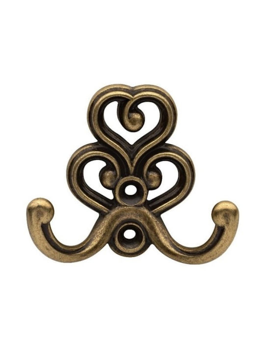 Giusti Antique Wall Hanger Metal 2 Hooks Gold