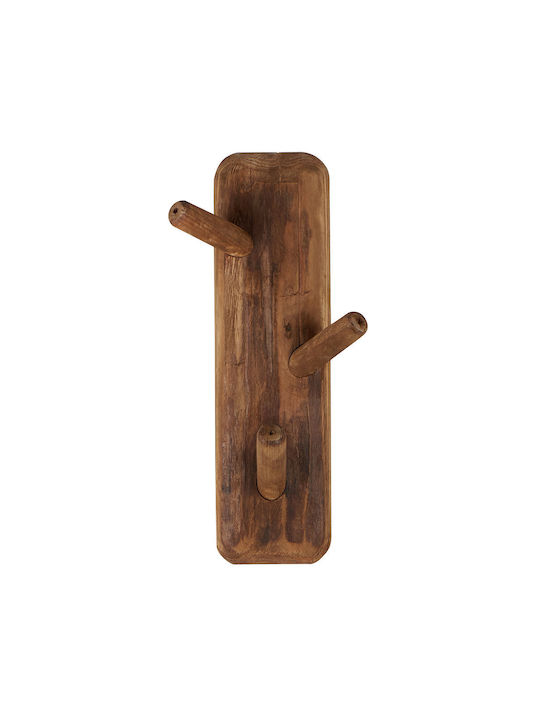 Country Casa Wooden Wall Hanger 3 Hooks Brown 10x10x35cm