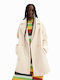 Desigual Women's Curly Midi Coat with Buttons White