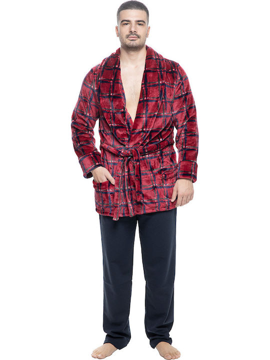 Koyote Χειμερινή Ανδρική Ρόμπα Fleece Μπορντό