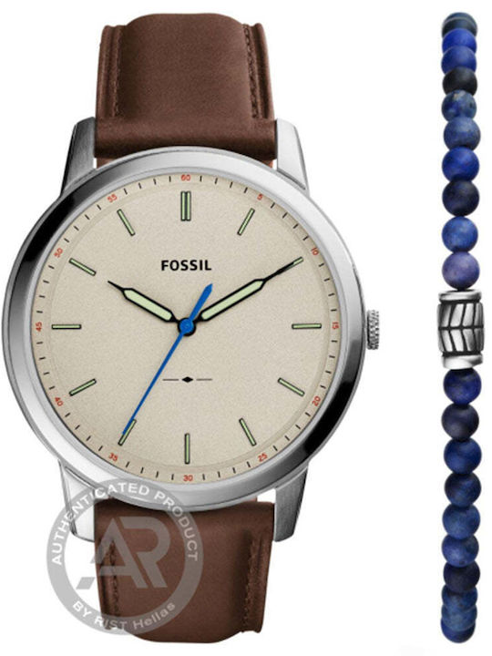 Fossil Minimalist Herrenuhr 44mm Batterie mit Braun Lederarmband