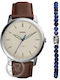Fossil Minimalist Herrenuhr 44mm Batterie mit Braun Lederarmband