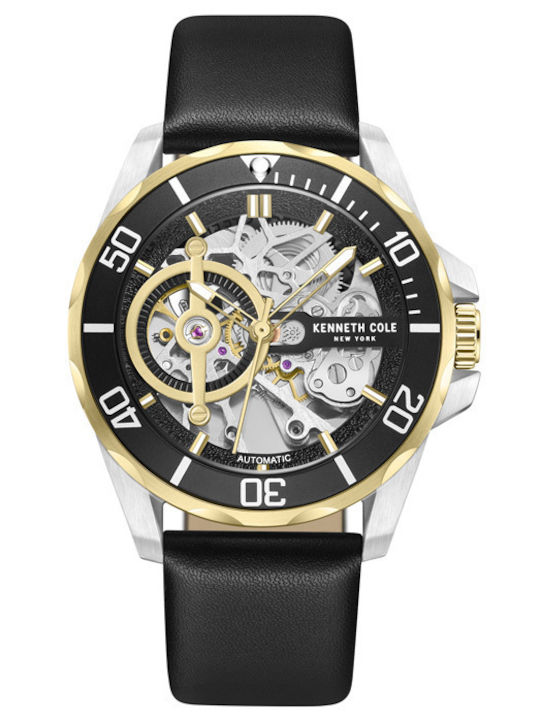 Kenneth Cole Ανδρικό Ρολόι Αυτόματο με Μαύρο Δερμάτινο Λουράκι