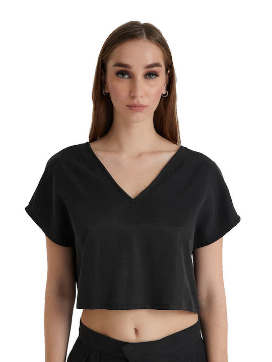 4tailors Women's Summer Crop Top Short Sleeve Black