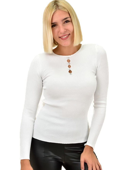 Potre Damen Langarm Pullover Weiß