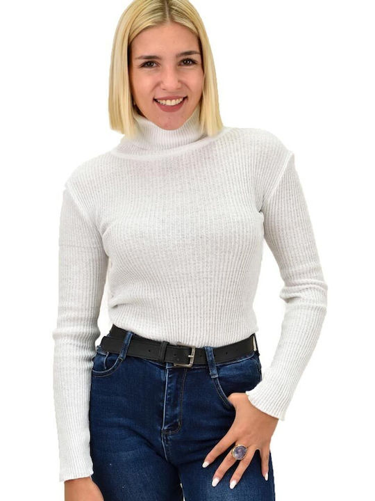 Potre Women's Long Sleeve Sweater Turtleneck Beige