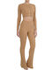 Damen Hoch tailliert Stoff Hose Braun