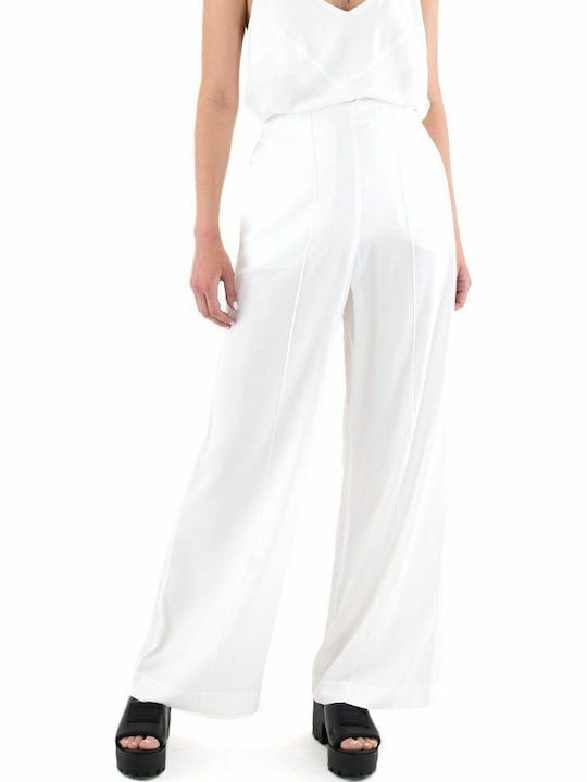 Pants Women My T Wearables Γυναικείο Υφασμάτινο Παντελόνι σε Relaxed Εφαρμογή Λευκό