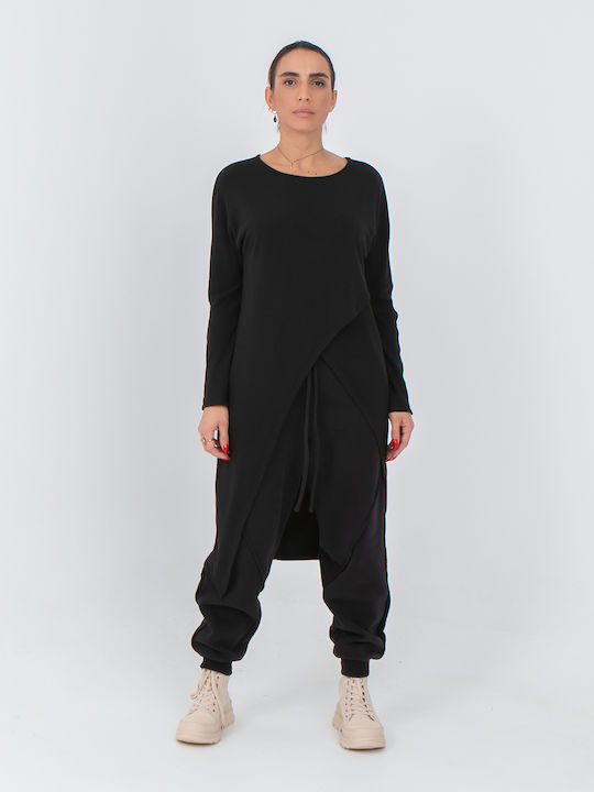 Oversized Damenhosen mit Gummiband Schwarze