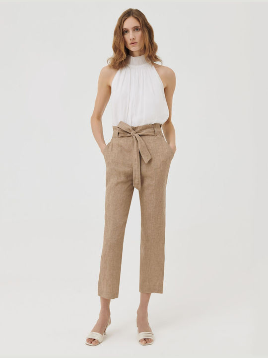 Marella Women's Linen Trousers Beige