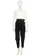 Women's High-waisted Fabric Capri Trousers Black