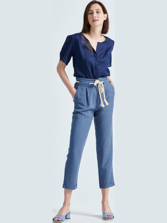 Women's Fabric Capri Trousers Navy Blue