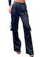 Women's High-waisted Fabric Cargo Trousers Black
