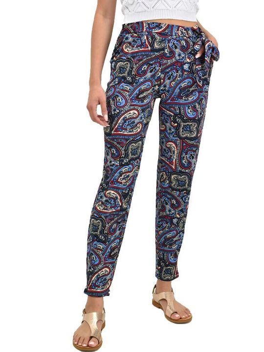 First Woman Women's Fabric Trousers Blue