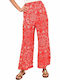 First Woman Women's High Waist Fabric Trousers with Elastic in Straight Line Red