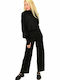 Women's Black Set with High-waisted Pants with Elastic in Straight Line