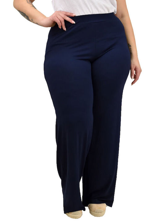 First Woman Women's High-waisted Fabric Trousers Navy Blue