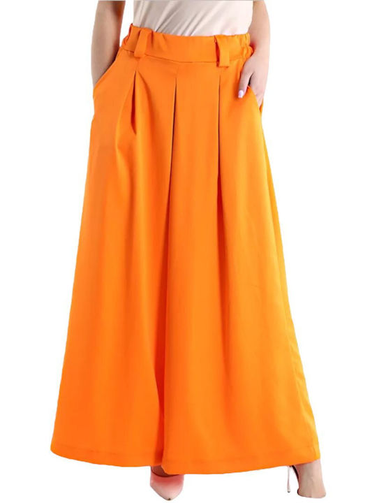 Remix Casual Women's Fabric Trousers in Wide Line Orange