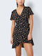 Summer Mini Dress Wrap with Ruffle Black
