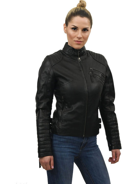 Sophia Δερμάτινο Γυναικείο Biker Jacket Μαύρο