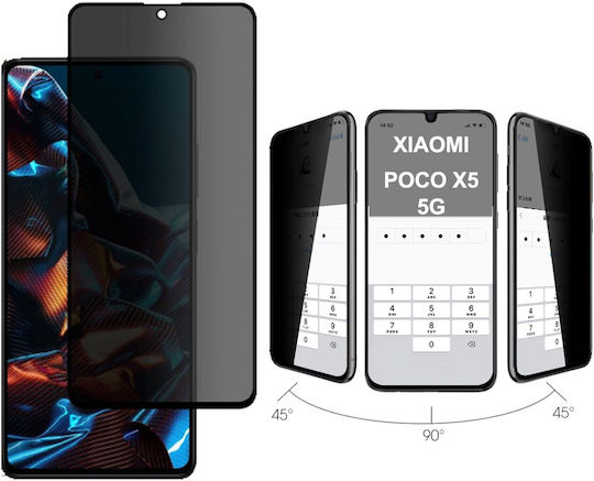 0.3мм Пълно лепило Поверителност Закалено стъкло за цялото лице Черен (Redmi Note 12 5G / Poco X5)