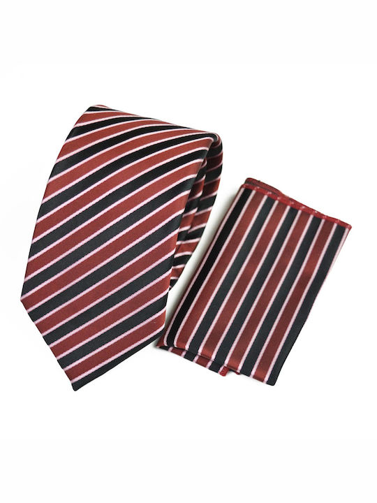 Lines Set de Cravată pentru Bărbați Mătase Tipărit în Culorea Roșu