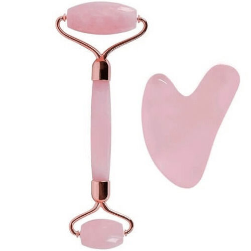Gesicht-Roller & Gua Sha Werkzeug aus Rosenquarz 2 Stück
