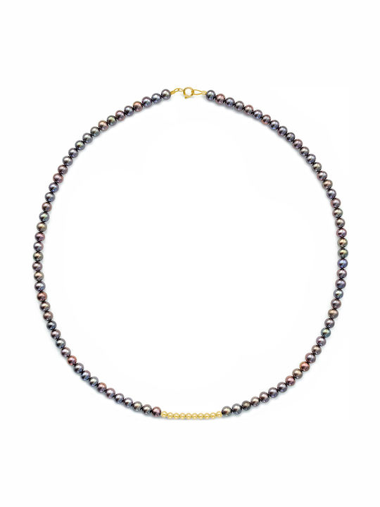 Margaritari Vergoldete Halskette aus 14K Gold mit schwarzen Perlen