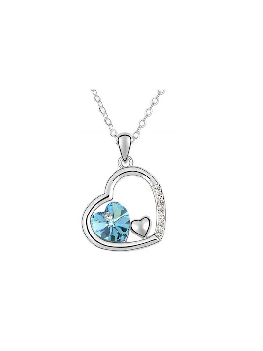 Blue Necklace with design Heart from Gold Plated Steel