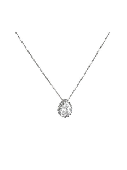 Necklace with design Tear from White Gold 14K with Zircon