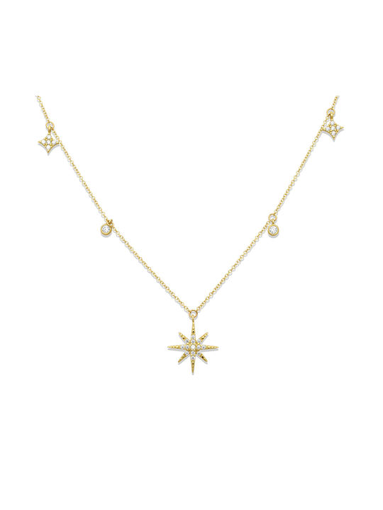 Halskette mit Design Stern aus Gold 14K mit Zirkon