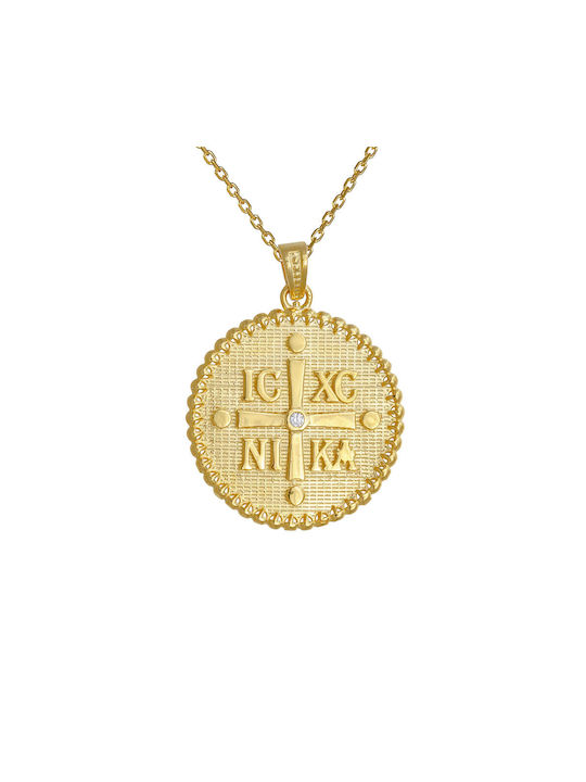 Halskette Doppelter Amulett aus Gold 14K mit Zirkonia