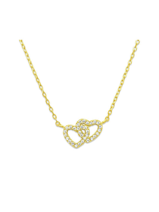Halskette Doppelter mit Design Herz aus Vergoldet Silber mit Zirkonia