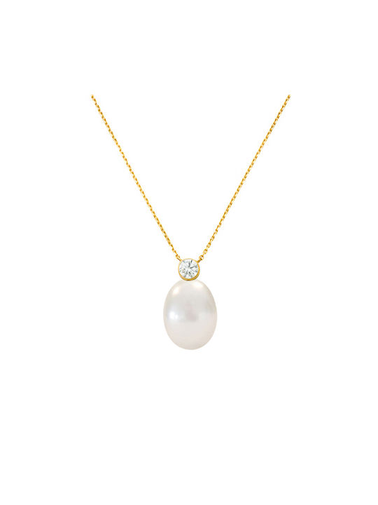 Necklace from Gold 14K with Pearls & Zircon