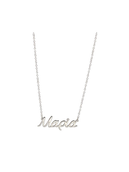 Q-Jewellery Necklace Name from White Gold 14K with Diamond