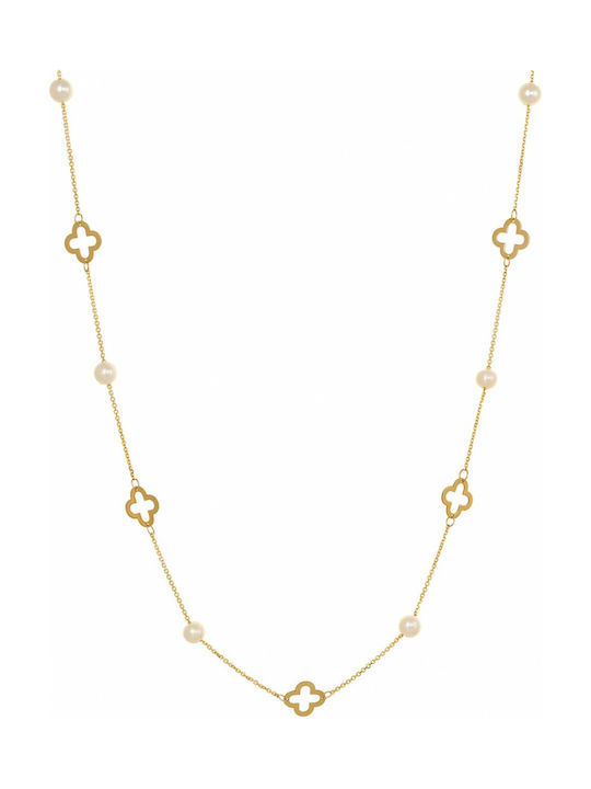 Kritsimis Pearls Halskette mit Design Blume aus Gold 14K mit Perlen