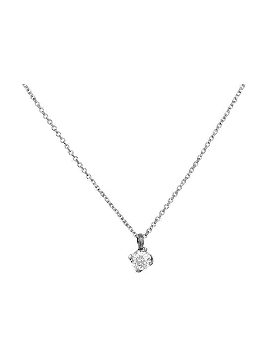 Necklace from White Gold 9 K with Zircon